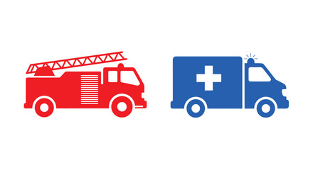 Emergency vehicles a red fire truck and a blue ambulance illustration © Nasima