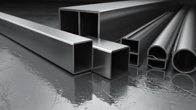 Close-up of various l profiles and pipes, showcasing different shapes and sizes.
