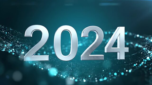 Bright Silver 2024 Number on a Futuristic Particle Wave Backdrop, Symbolizing Progress and New Beginnings in the Digital Era, Foreshadowing Innovation and Technological Advancement