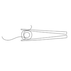 Fototapeta premium Clothespin spring-loaded clip with intertwined wire coil and elongated arms, minimalist line art depiction emphasizing mechanical function and structural simplicity