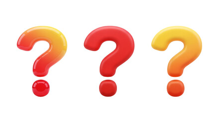 Three glowing gradient question marks on black background