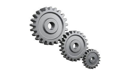 Three interlocking metallic gears on black background