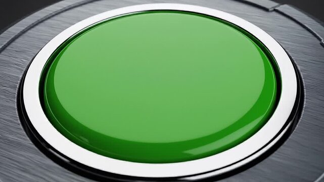 Close up of a Metallic Green Push Button on Control Panel