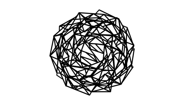 Abstract geometric sphere made of interconnected triangles, digital art, black and white