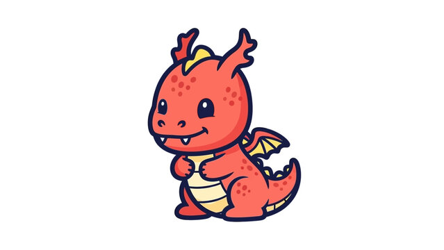 Cute Baby Red Dragon Cartoon Character, Adorable Fantasy Creature