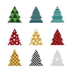 Obraz premium Set of 9 Decorative Christmas Trees with Geometric Patterns and Polka Dots
