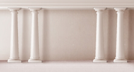 Naklejka premium Ancient greek, roman arch with marble columns, classical pillar design background. Realistic vector illustration of greece temple architecture with stone colonnade, tile floor, ornate entrance portal
