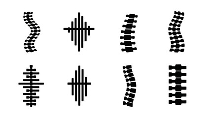Spinal Column Icons: Straight, Curved, and X-Ray Views