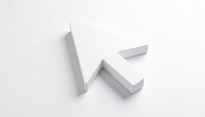 Three-dimensional white computer cursor arrow with blocky design, subtle shadow, and clean minimalist background, transforming digital icon into tangible object with depth, dimension, and modern aesth