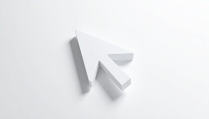 Three-dimensional white computer cursor arrow with blocky design, subtle shadow, and clean minimalist background, transforming digital icon into tangible object with depth, dimension, and modern aesth