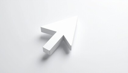 Three-dimensional white computer cursor arrow with blocky design, subtle shadow, and clean minimalist background, transforming digital icon into tangible object with depth, dimension, and modern aesth