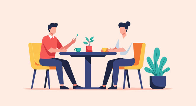 Two people sit at a table drinking