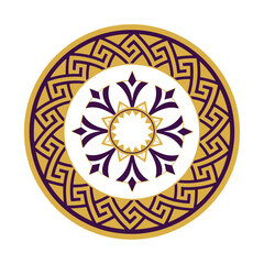 Geometric Mandala with Greek Key Border Black and White Circular Design