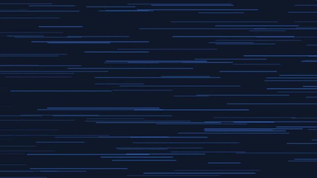 Abstract digital blue horizontal speed lines moving across dark background loop