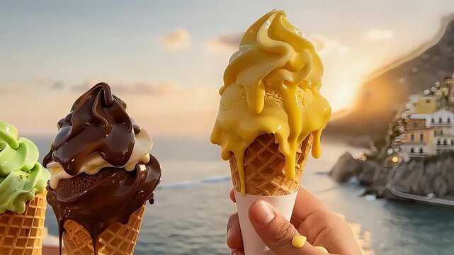 Mango Soft Serve Ice Cream Cone