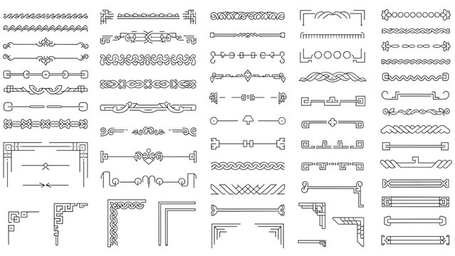 Set of elegant vintage decorative borders, dividers, and corners for invitation card design and page ornaments.