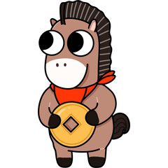 Horse Cartoon Character Holding A Gold Coin.
