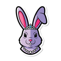 Obraz premium A purple bunny with a tiara and pearl necklace