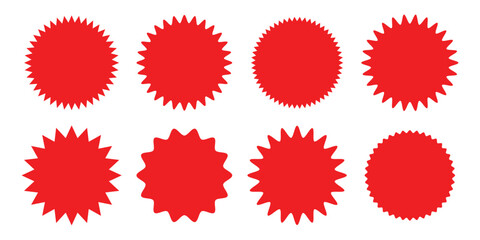 Red starburst sale badges and promotional stickers icon set vector. special offer, promotion, discount symbol. vector illustration.