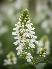 Fototapeta premium Close up of a white flower spike against a blurred green background