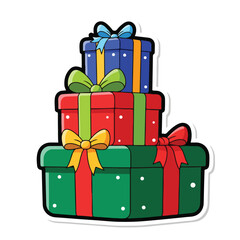 A stack of colorful presents wrapped with ribbons