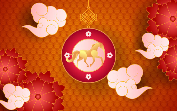 Golden Horse With Clouds Chinese New Year Background