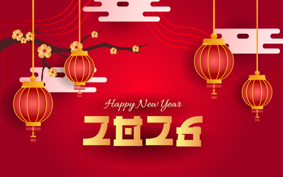 Happy chinese new year calligraphy lettering on red background