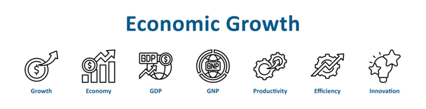 Economic Growth icon banner line art collection