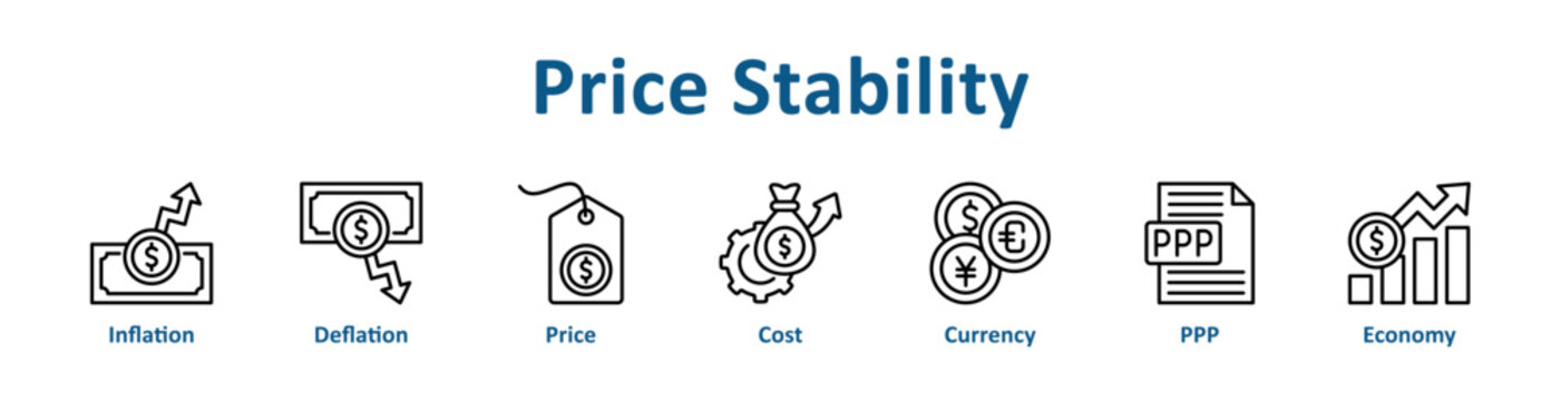 Price Stability icon banner line art collection
