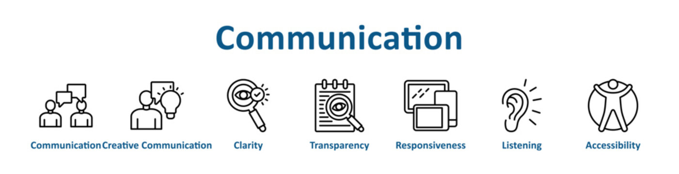 Communication icon banner line art collection