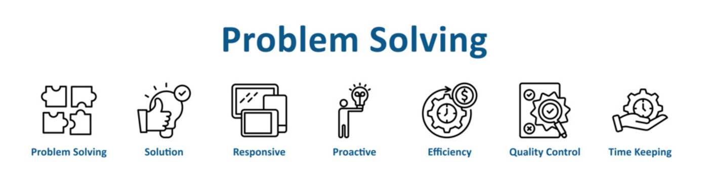 Problem Solving icon banner line art collection