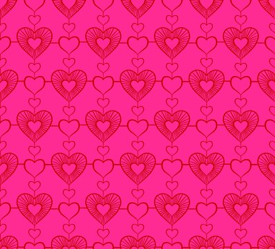 Valentine's Day Special pattern with hearts for wrapping paper. Seamless design, perfect for printing on fabric, faber. Romatic hot pink color. 