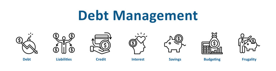 Debt Management icon banner line art collection