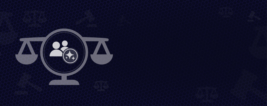 Artificial Intelligence in Family Law Social Relations and Private Partnership Regulations Vektor Illustration with Sparkles AI and Copy Space Justice Scales and People Icon