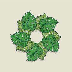 Vibrant Tropical Floral Border with Exotic Leaves and Mandalas.
