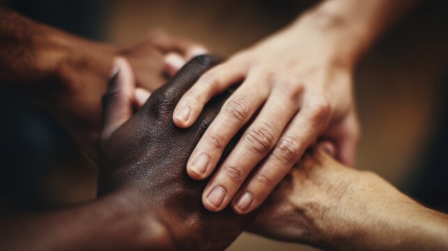 Hands together in unity support and teamwork