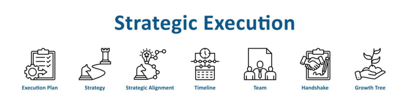 Strategic Execution icon banner line art collection