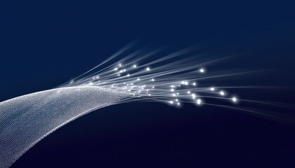 Side perspective of a flowing calendar mesh with luminous elements, creating a dynamic visual representation of time and organization