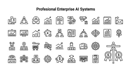 Professional Enterprise AI Systems Icons - Business Technology and Data Analysis