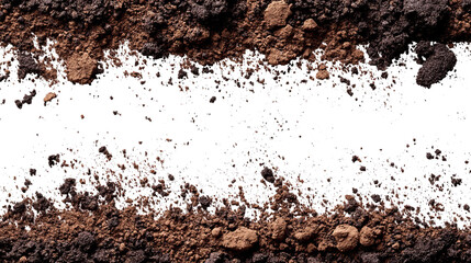 Detailed top-down shot of soil fragments lining a dark, pixelated void