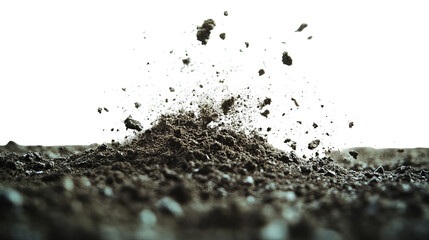 Close-up of dirt exploding outwards, with dark background