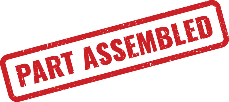 Red Part Assembled Rubber Stamp on White Background Indicating Completed Assembly Process