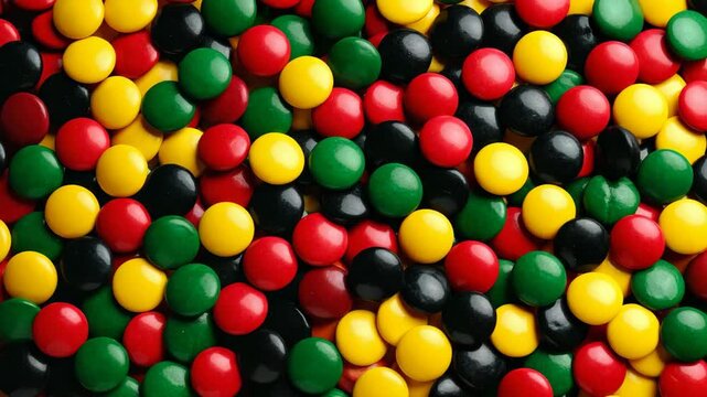 Brightly colored candy spheres fill the frame in a vibrant, scattered pattern