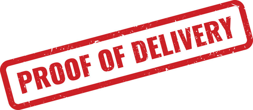 Red Proof of Delivery Rubber Stamp on White Background Indicating Confirmation of Shipment