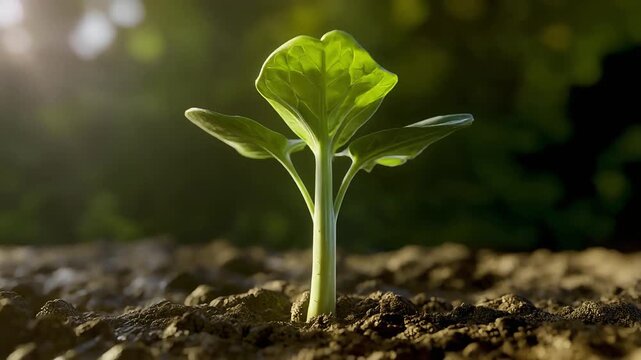 Green Plant Seedling Growing From Soil Sustainable Growth Concept 