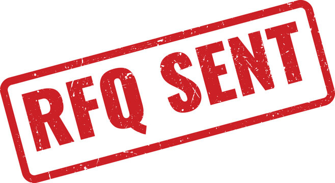 Red RFQ SENT Rubber Stamp on White Background Indicating Request for Quotation Submitted