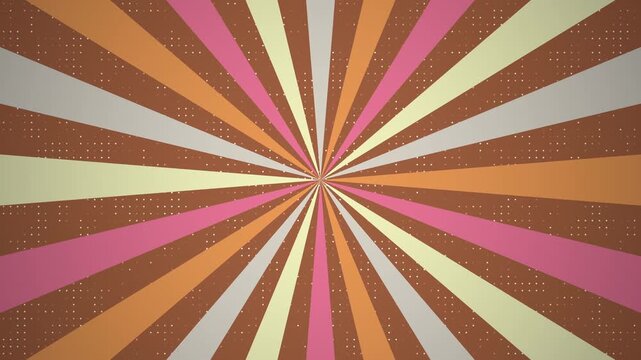 Retro rotating sunburst vintage colorful abstract radial striped background ideal for vintage designs, event backdrops, party invitations, or promotional material.