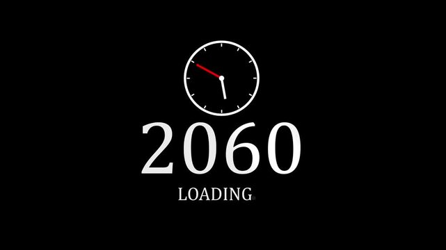 2060 Loading Concept with Clock on Black Background Time Countdown, Waiting Process, Future Transition and New Year Technology Progress Indicator,with video animation.