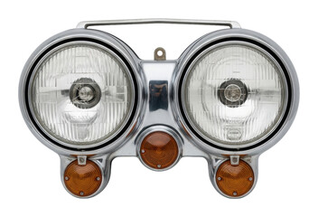 Automotive workshop product motorcycle headlight assembly close-up isolated on transparent background