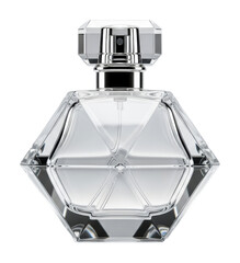 Elegant glass perfume bottle display studio setting still life art isolated on transparent background